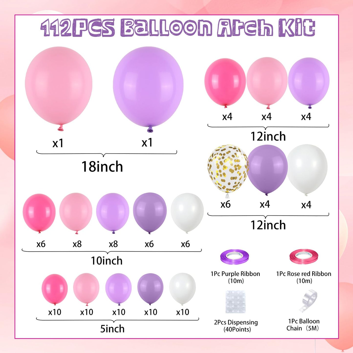 Pink And Purple Balloon Garland Arch Kit, Butterfly Balloon Arch Kit With Hot Pink Taro Purple Gold Confetti Balloons For Girls