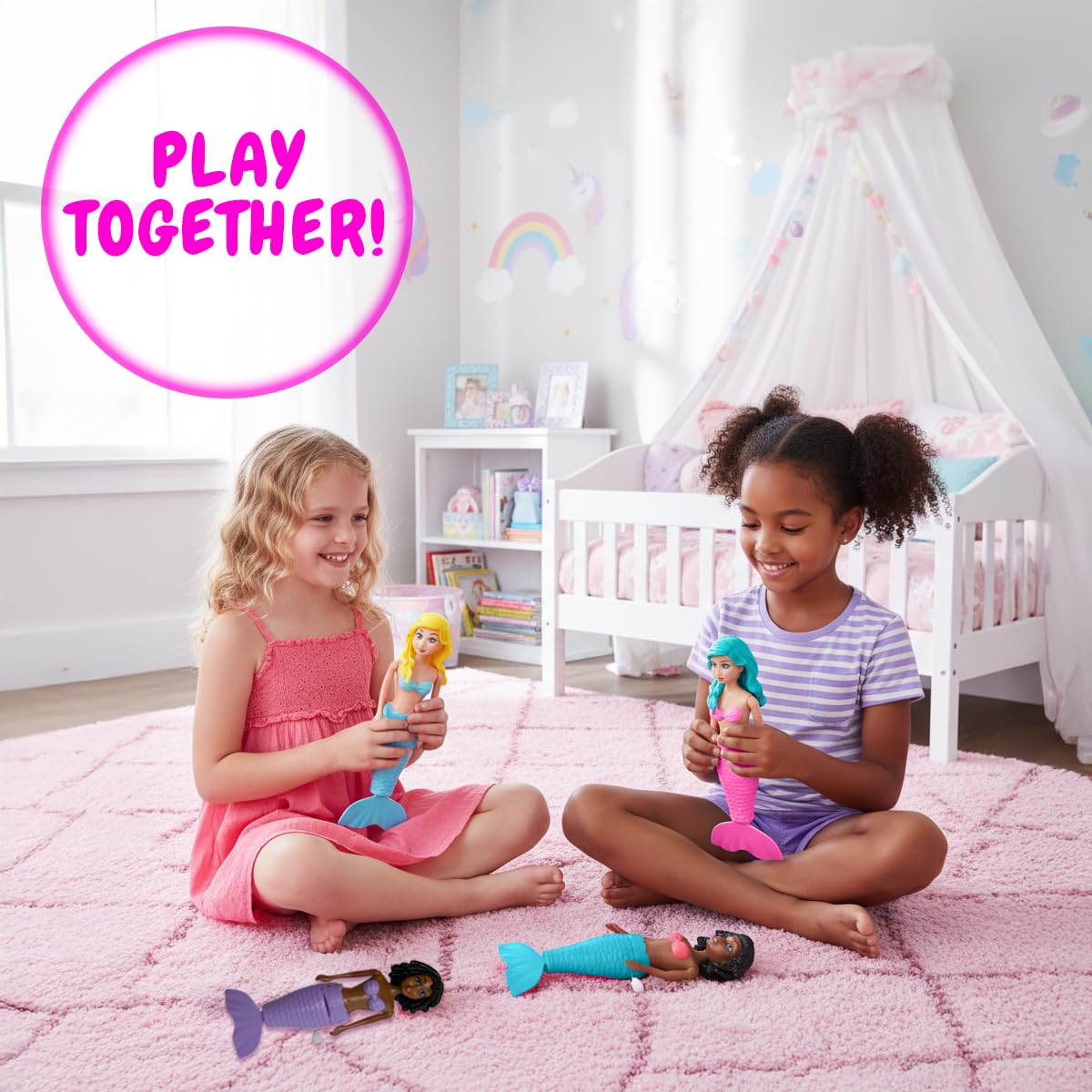 Kiddie Play Mermaid Toys - 4 Pc Wind-Up Mermaid Dolls Bath and Pool Swim Toys for Kids Toddlers, Mermaids Gifts for Girls
