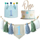 Baby 1St Birthday Party Decorations For Handmade Tassel Garland Highchair Banner With One Cake Topper Blue Crown Hat