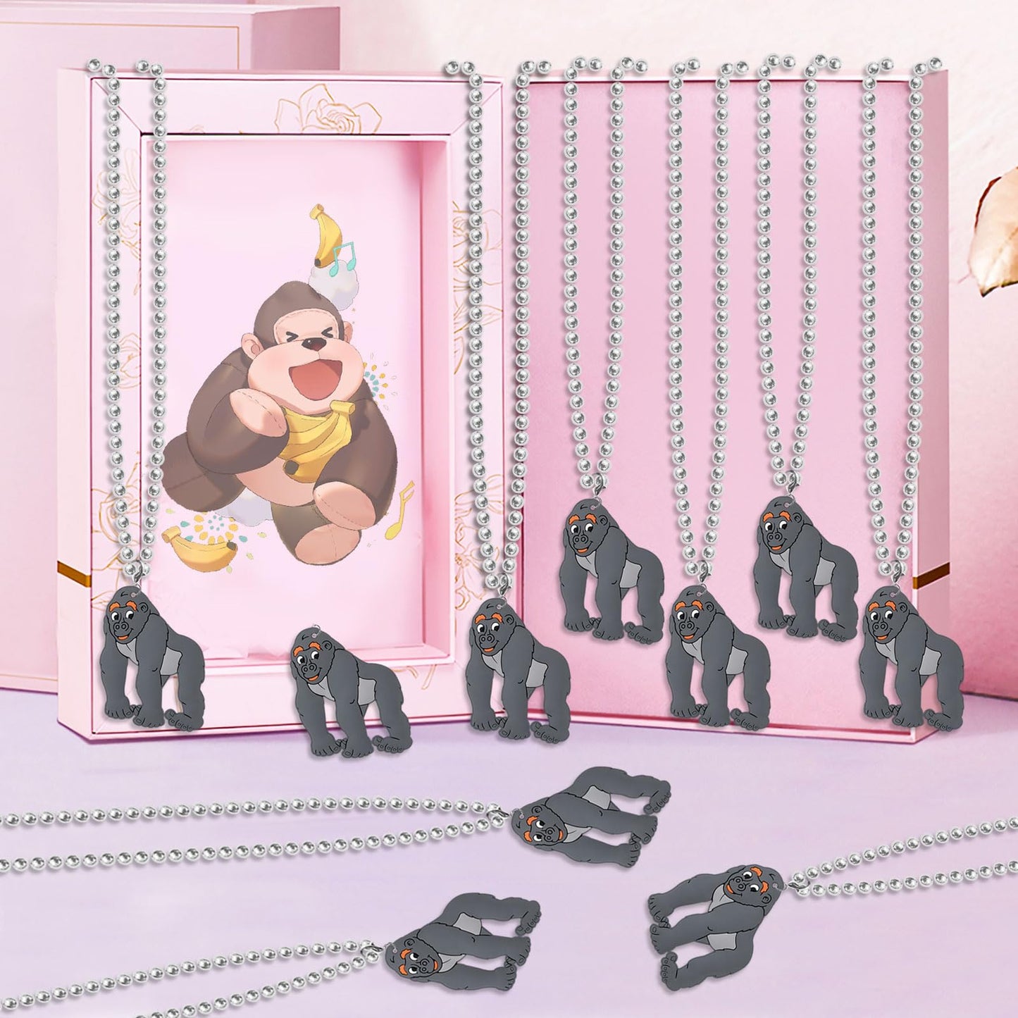 KeeStar 24 Pack Gorilla Necklace Party Favors for Safari Jungle Baby Shower, Birthday Party Goodie Bag Fillers, School Carnival