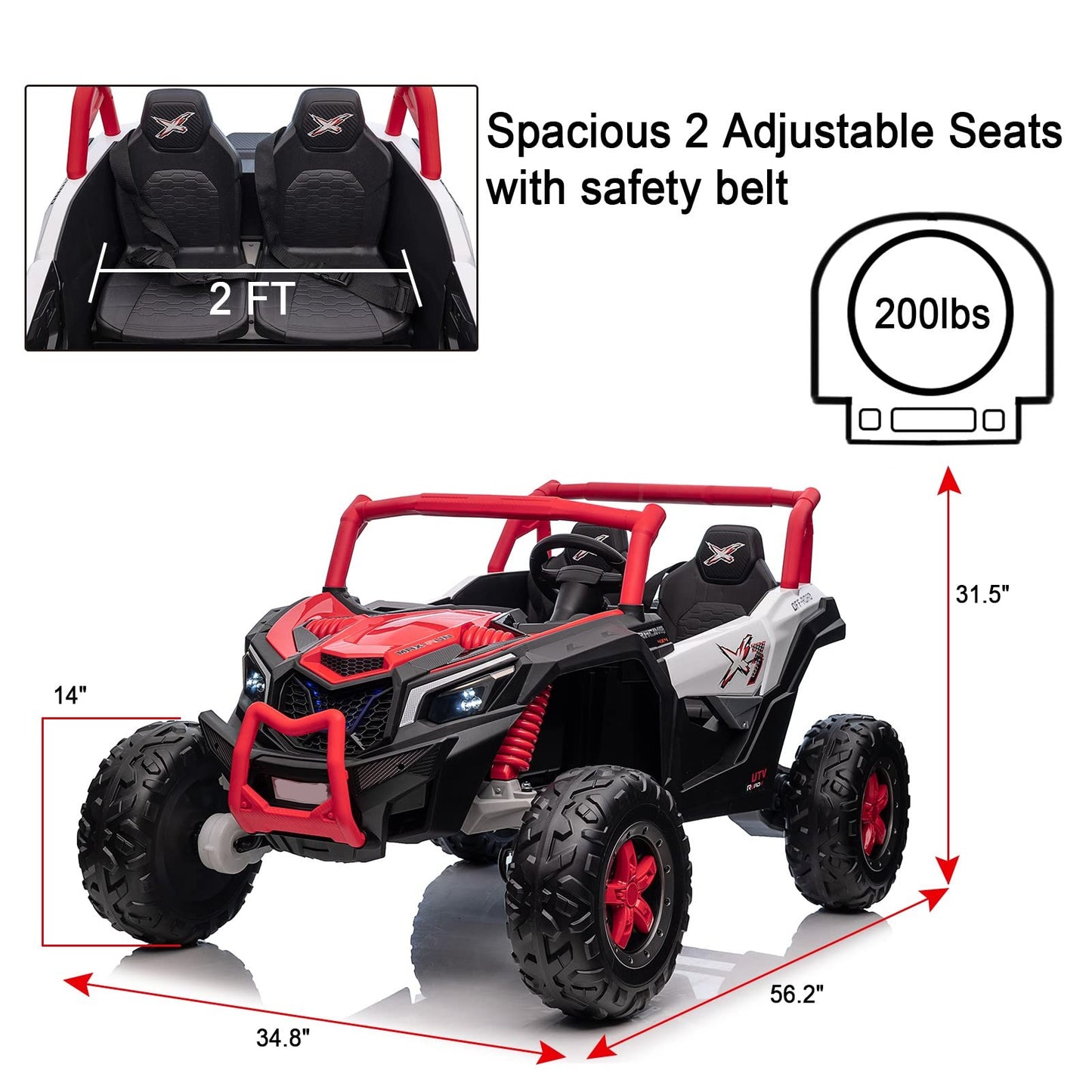 Nitoess 2Wd/4Wd Ride On Utv With Remote Control,2 Seater 24V Ride On Truck For Kids,Xxxl Electric Toy Car,Max Load Capacity 200L