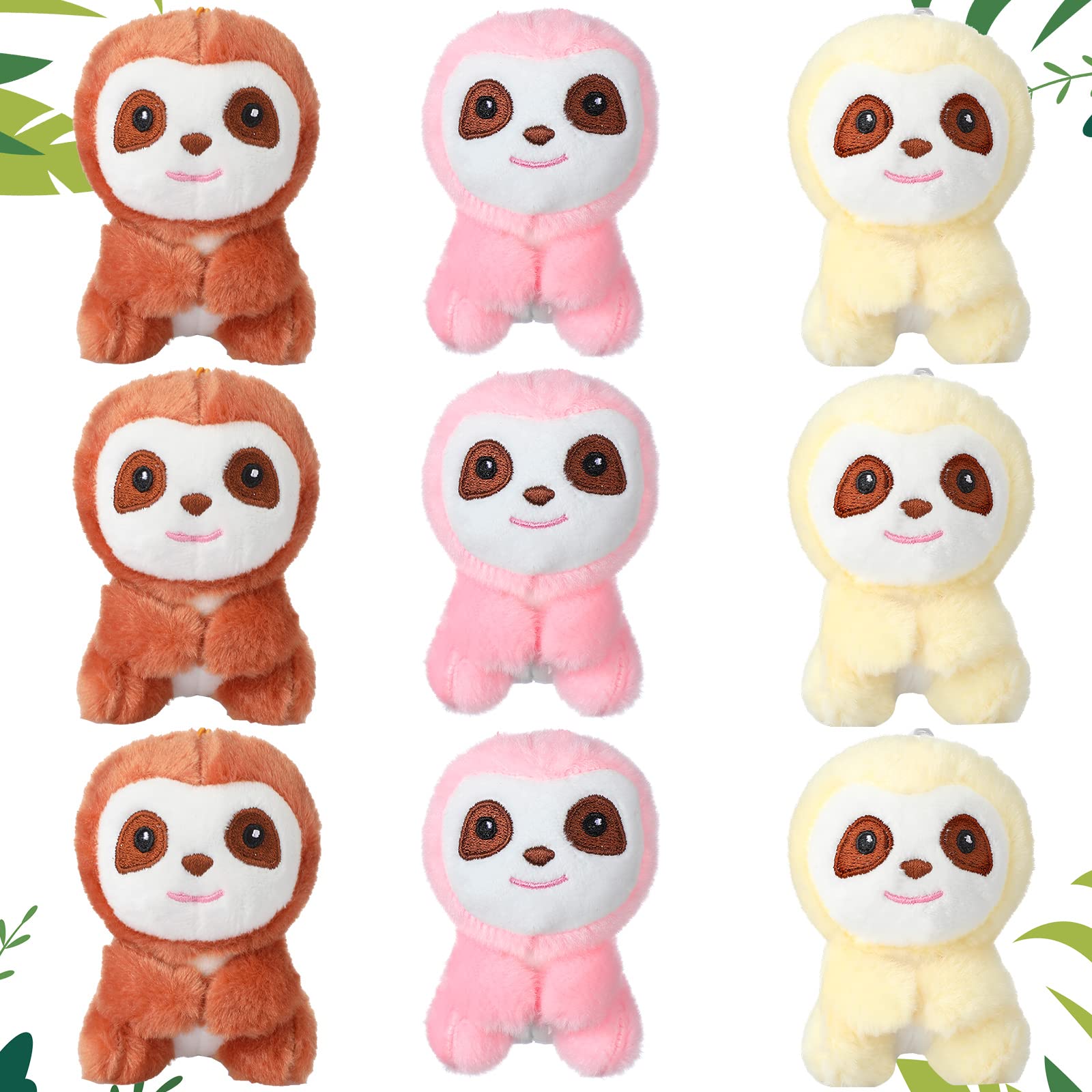 9 Pcs Mini Sloth Stuffed Animal Sloth Birthday Party Supplies Small Baby Shower Sloth Gifts Soft Huggable Adorable Jungle Animal Plush Toys Set For Party Favors Award 4 Inches (Brown, Pink, Beige)
