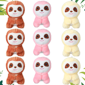 9 Pcs Mini Sloth Stuffed Animal Sloth Birthday Party Supplies Small Baby Shower Sloth Gifts Soft Huggable Adorable Jungle Animal Plush Toys Set For Party Favors Award 4 Inches (Brown, Pink, Beige)