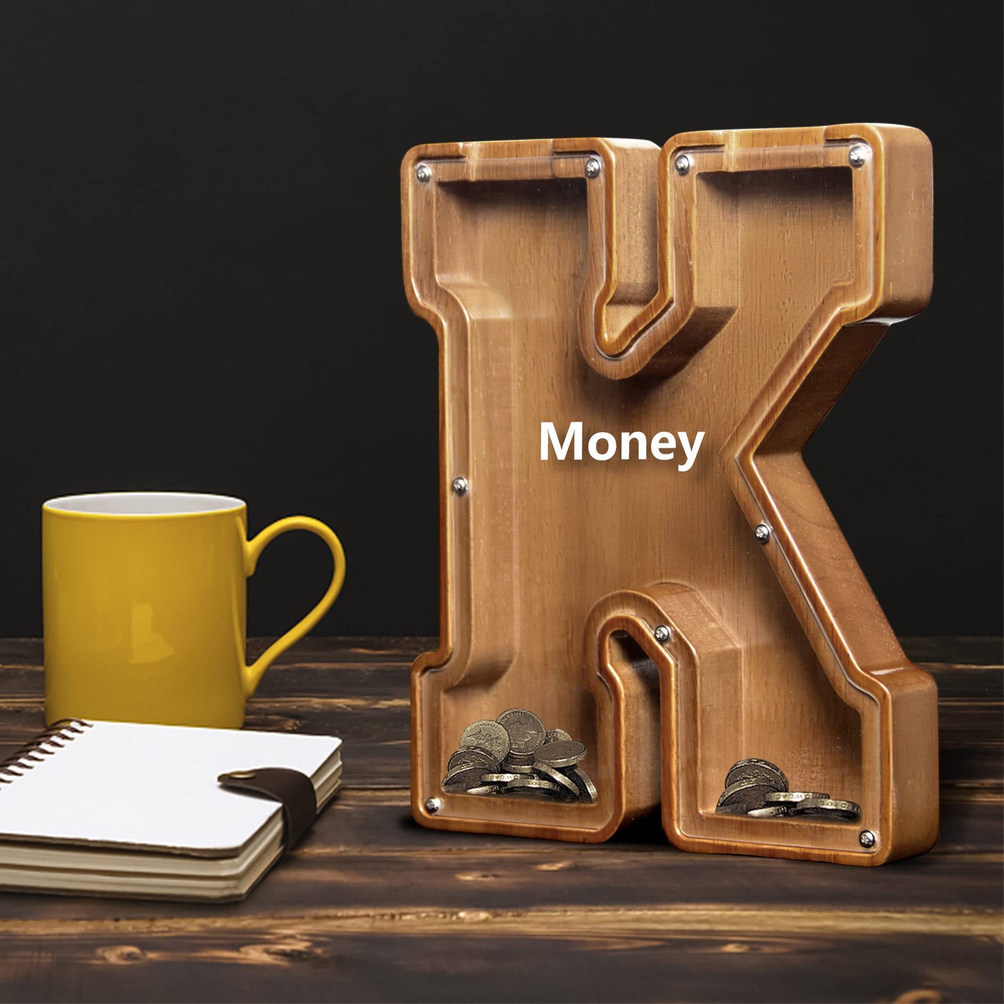 Aorcmitn Large Wooden Letter Coin Personalized Piggy Bank For Boys Girls Kids Toddler Adults Money Bank Best Gift For Friends (9.2 Inch-O)
