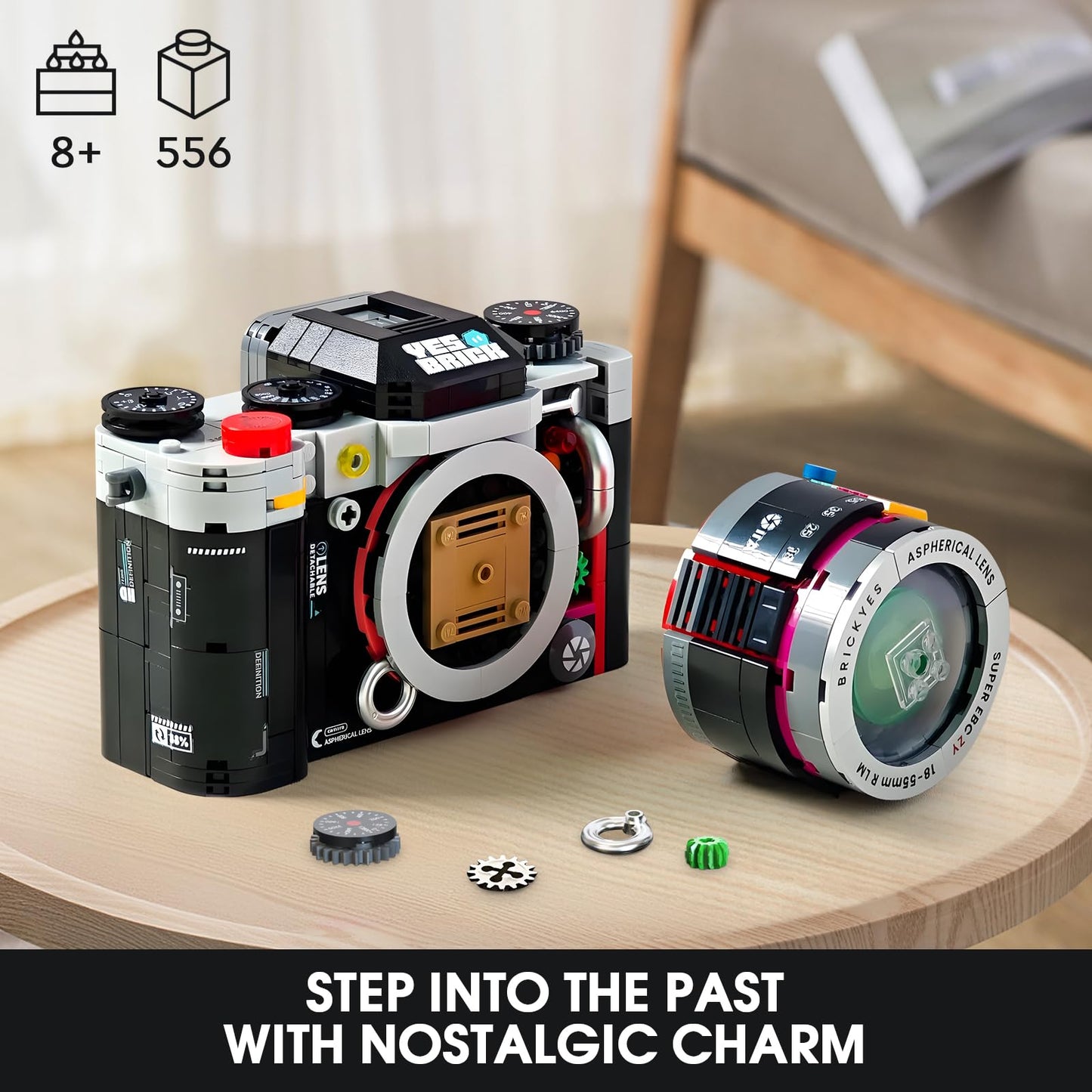 Vziimo Retro Camera Mini Building Set For Adults, Black Classic Vintage Camera Model, Creative Gifts Toys For Boys Girls 8-12 (556 Pcs)