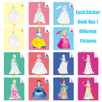 2 Pack Sticker Books For Kids Ages 4-8, Crafts For Kids Ages 4-8 Sticker Paint Books Boys And Girls Birthday Gifts Party Favor, Travel Activity Book Set For Learning (Princess+Mermaid)