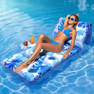 HeySplash Pool Lounger Float, Inflatable Pool Float Adult with Adjustable Backrest, Pool Float with Cup Holder for Swimming Pool