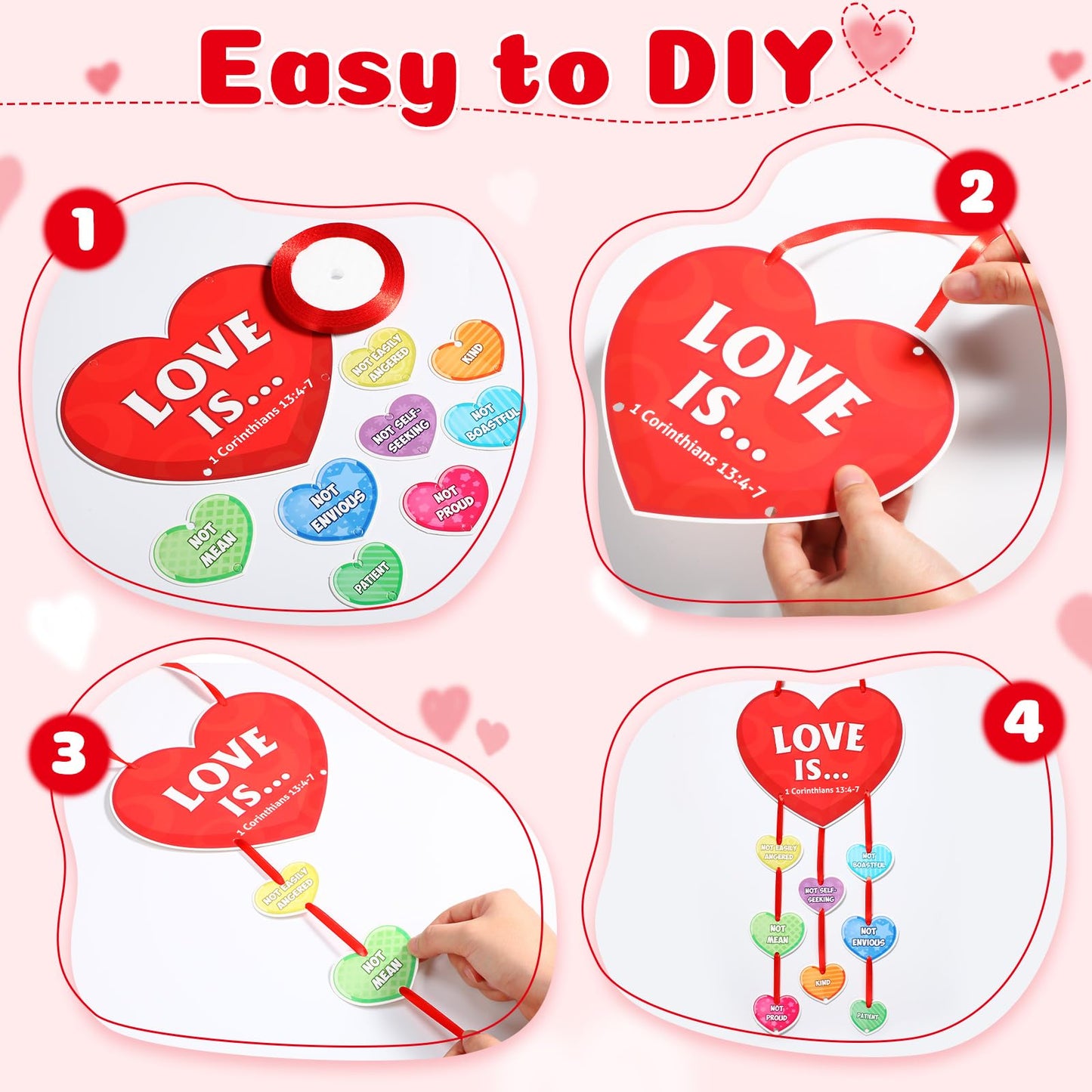 Pasimy 24 Sets Religious Valentines Day Crafts Kits Valentine Heart Hanging Ornaments Colorful Religious DIY Gift Crafts Make Y