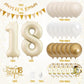 18Th Birthday Decorations Sand White Gold,18Th Birthday Balloons Beige Gold,Happy 18Th Birthday Banner With Cake Toppers Number