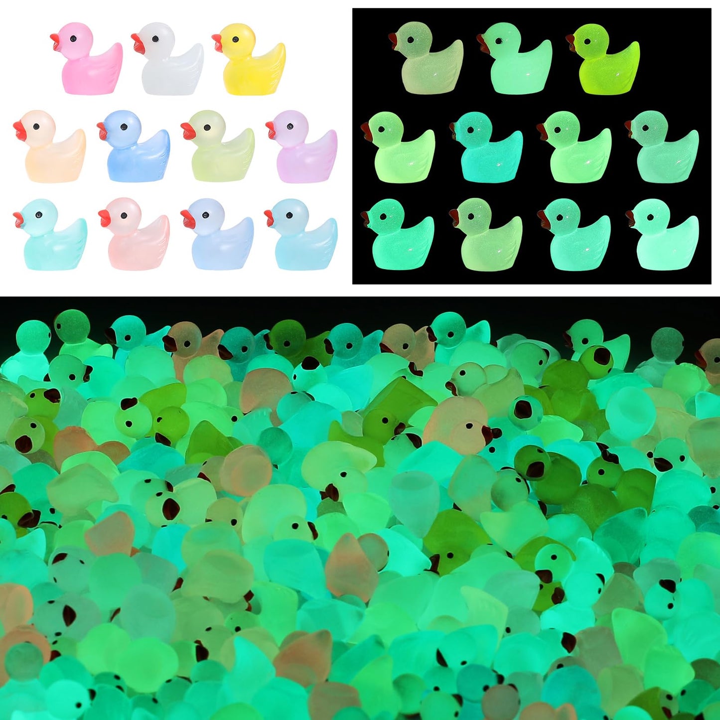 220Pcs Luminous Mini Tiny Resin Ducks Plastic Small Duck Bulk, Glow In The Dark Tiny Ducks For Garden Micro Landscape Ornament D
