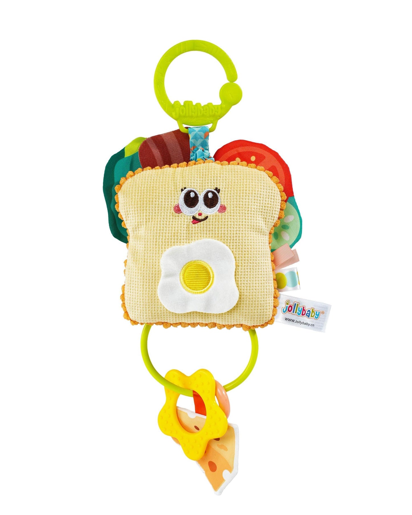 Jollybaby Baby Pull Vibration Toy - Tummy Time Sensory Hanging Toys for Car Seat  Stroller  Crib & Play Gym  with Babies Rattles & Teether  Air Travel Toys for Toddlers Gift- Toast