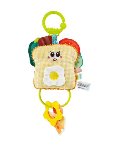 Jollybaby Baby Pull Vibration Toy - Tummy Time Sensory Hanging Toys for Car Seat  Stroller  Crib & Play Gym  with Babies Rattles & Teether  Air Travel Toys for Toddlers Gift- Toast