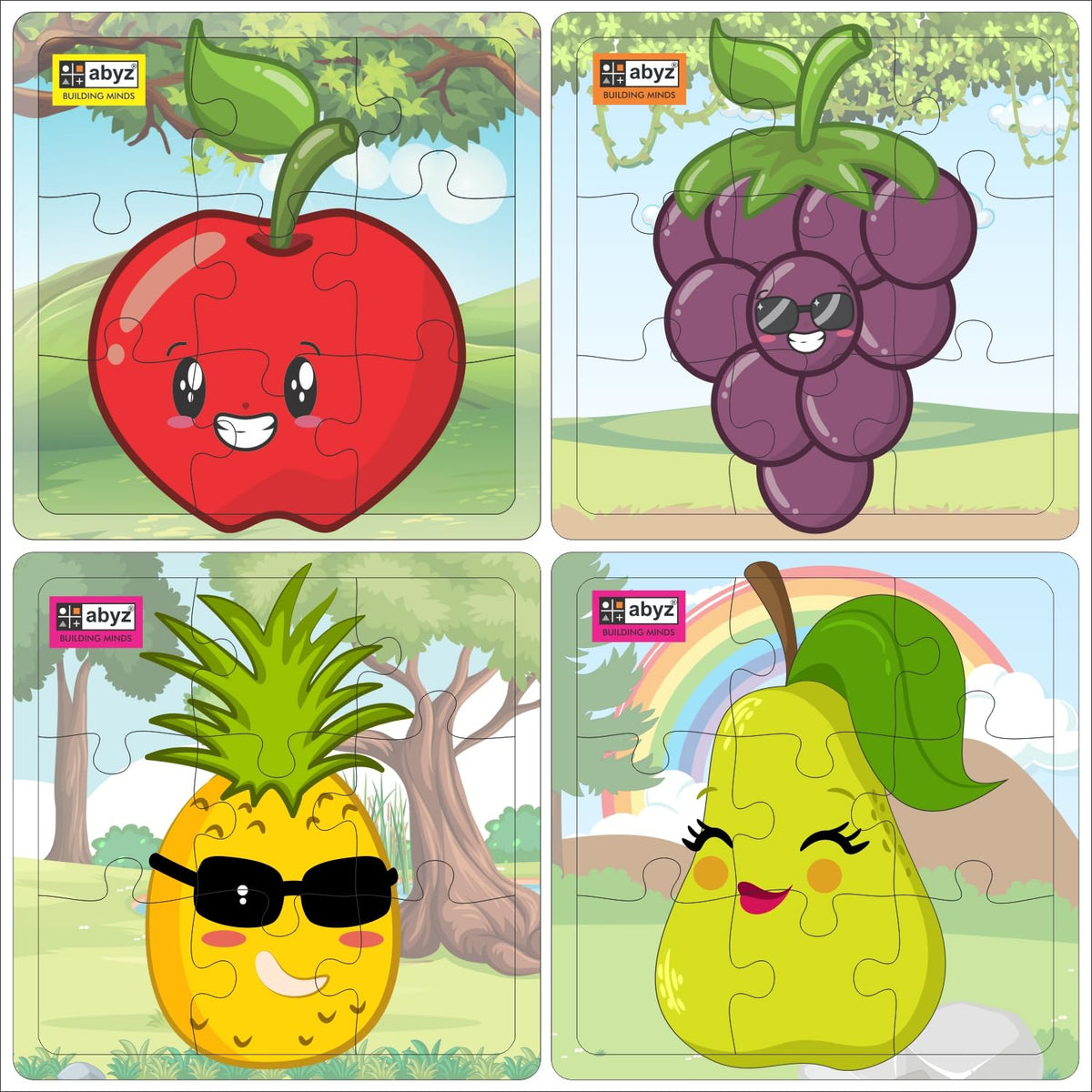 ABYZ Wooden Jigsaw Puzzle  Fruits | Apple, Pineapple, Grapes, Pear| Playset for Fun Educational & Little Explorers  9Pieces &