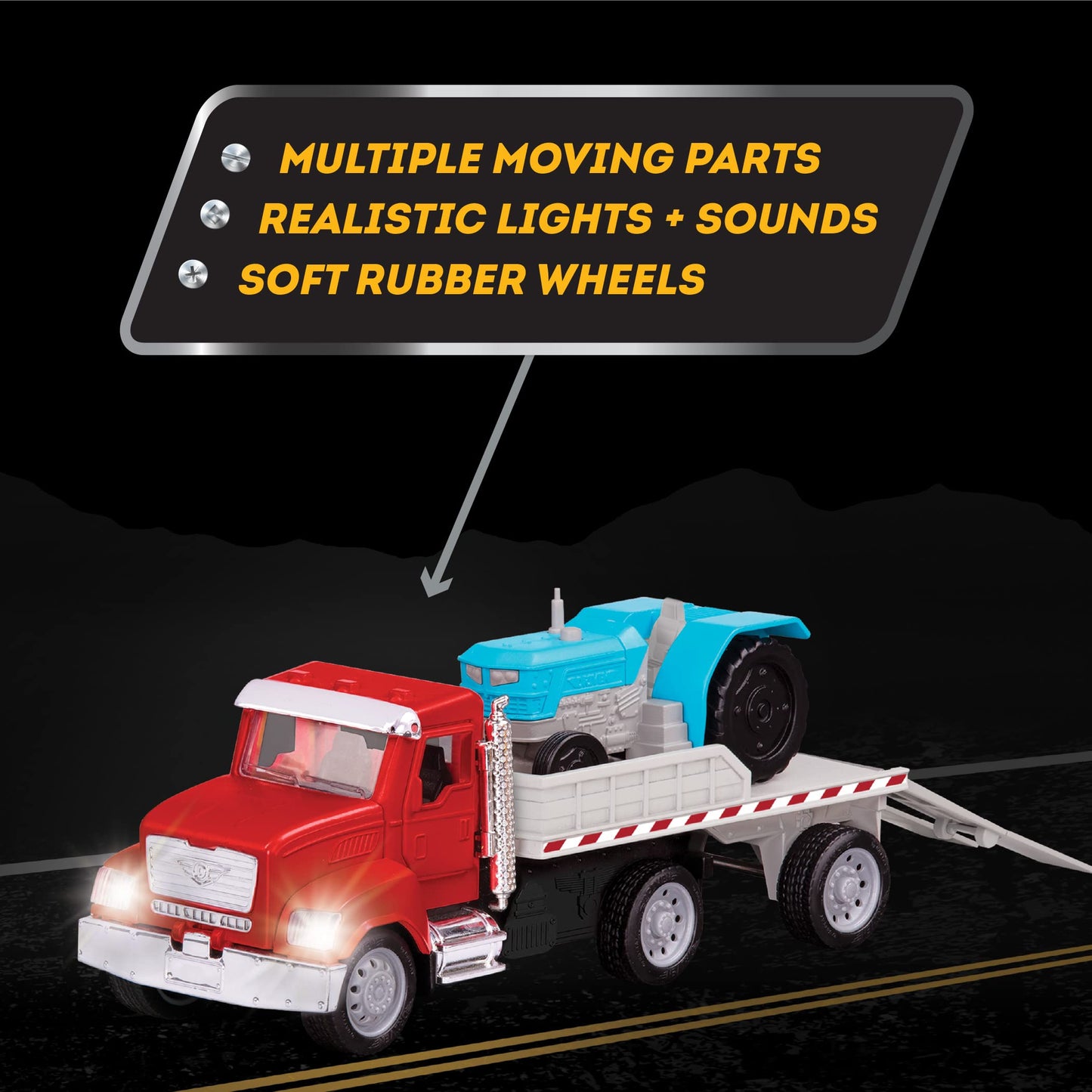 Driven by Battat - Micro Flatbed Truck - Toy Truck with Trailer & Miniature Toy Tractor For Kids Aged 3+ (2Pc)