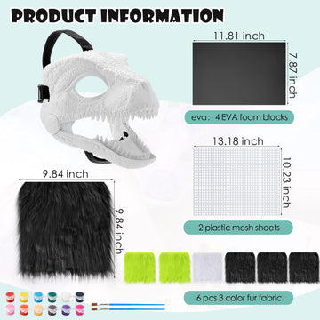 Seenelling 13 Pcs Diy Dino Mask Kit Hard Plastic Dinosaur Mask Furry Therian Dino Costume Kit Animal Dinosaur Party Costume(Natu