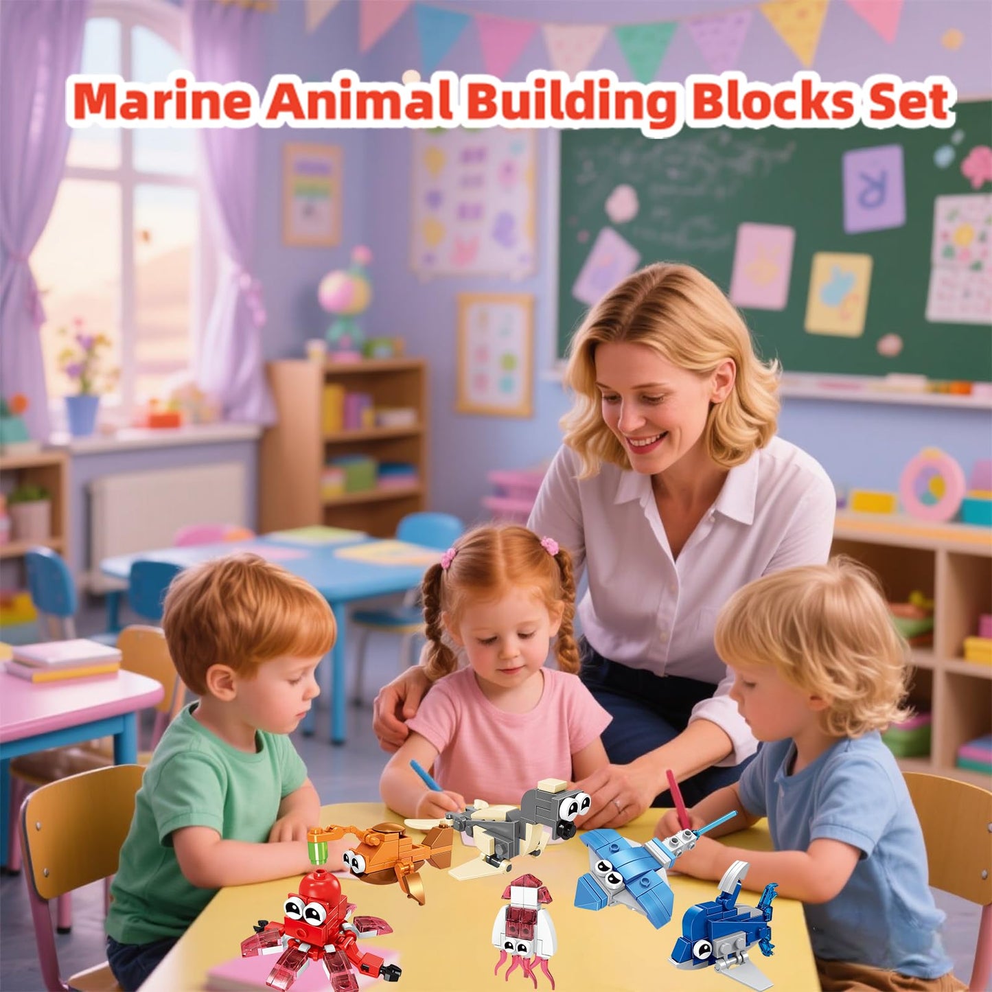 BRAITEN 12 Pack Party Favors Building Blocks,36 pcs Ocean Animal Blocks Set,Perfect for Classroom Prizes, Birthday Party, Easter