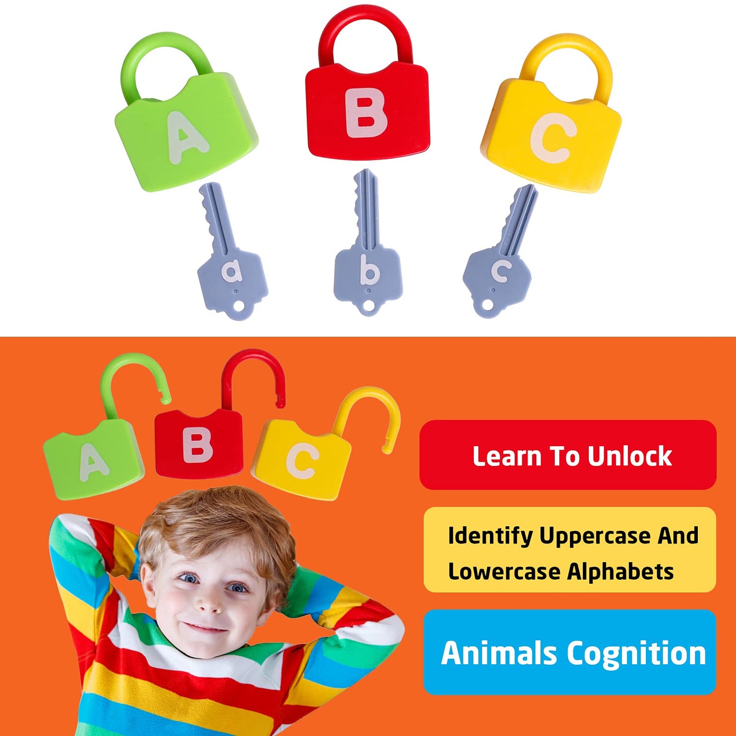 Dinhon Color Alphabet Learning Lock Toys - Educational Letter Game with 26 Locks & Keys for Ages 3+ - Model DH-21624 - Letter Learning Lock-2