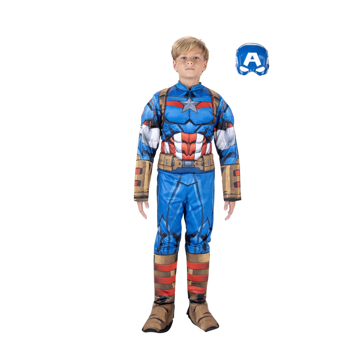 Marvel Captain America Official Youth Halloween Costume - Premium Quality Padded Jumpsuit With Plastic Mask (S) Blue