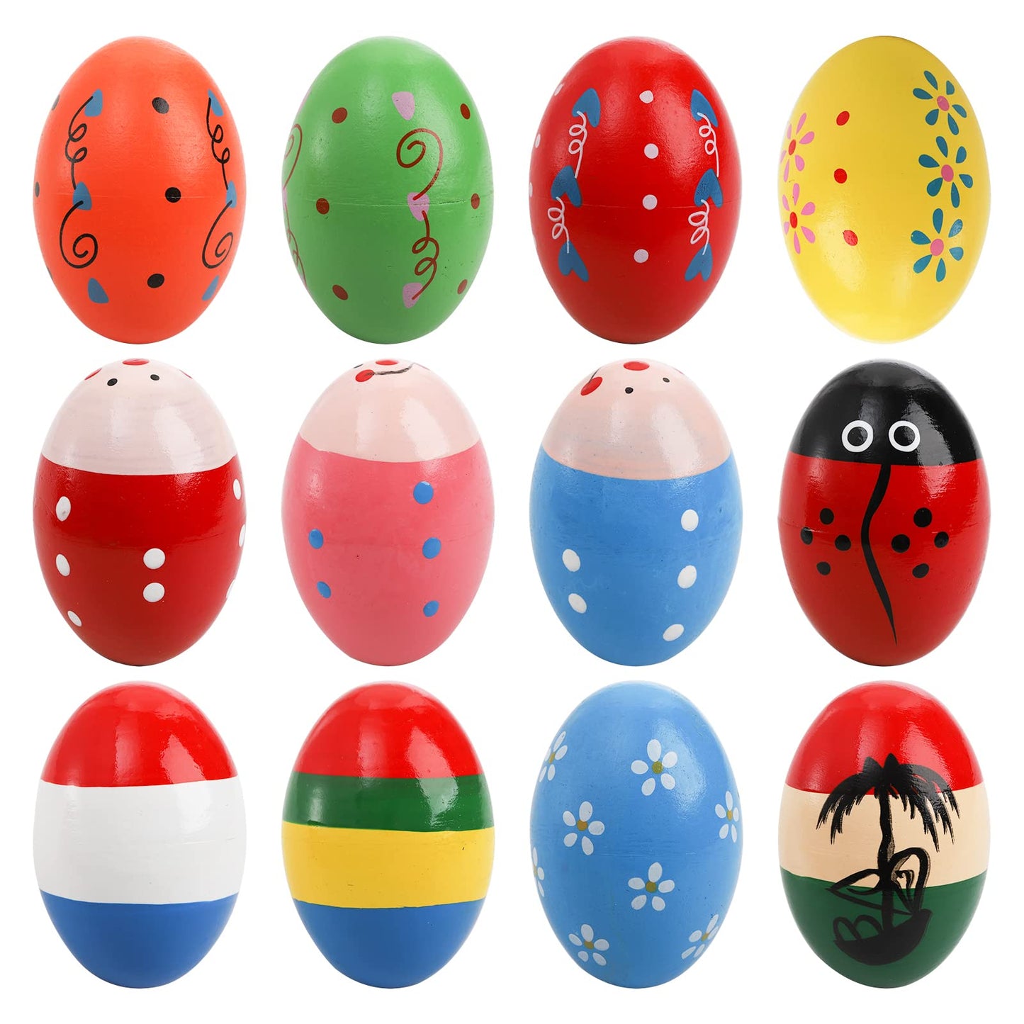 Peohud 24 Pack Wooden Egg Shakers, Maracas Percussion Musical Easter Eggs For Kids, Musical Instruments Toys For Toddler Baby Mu