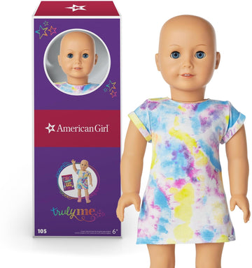American Girl Truly Me 18-Inch Doll #105 With Blue Eyes, Without Hair, Light-To-Medium Skin, T-Shirt Dress, For Ages 6+