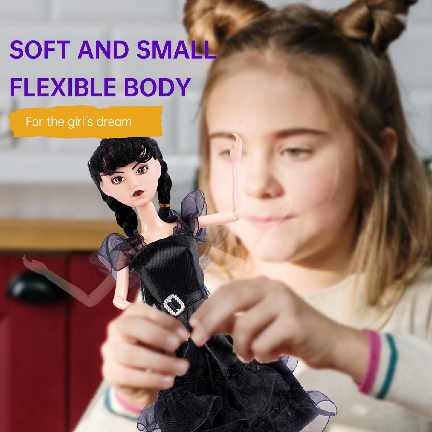 Ttsuimiless 11.5 Inch Dolls With Gift Box, Black Doll With Thing Hand, Black Dress, Black High Heels, Black Hair, Gift For Girls