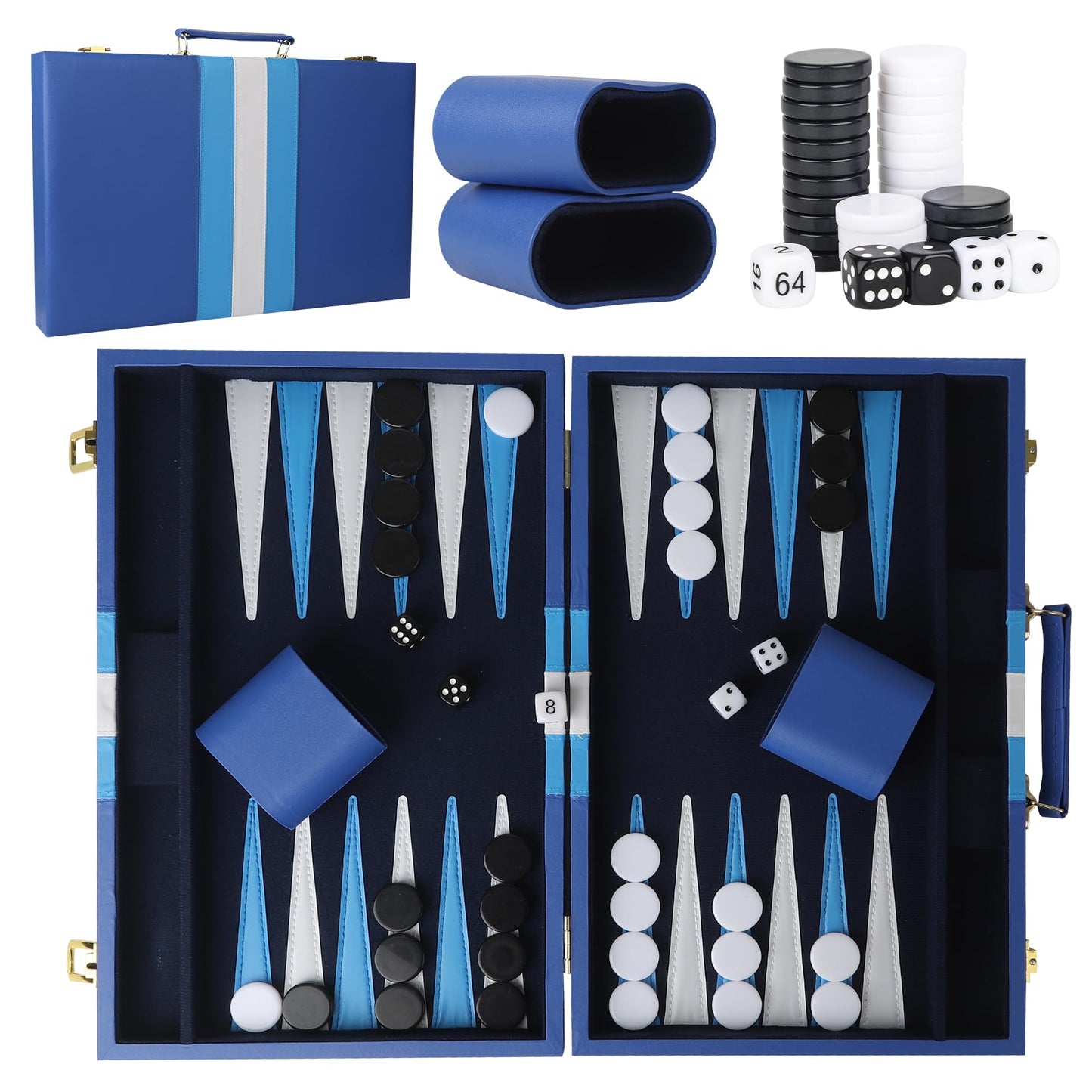 Froggod 15 inch Backgn Sets for mature-themeds - Classic Board Game for mature-themeds - Portable Travel Backgn Set for 2 Players - Perfect mature-themed Board Games for Gifts & Family Fun(Vivid Blue)