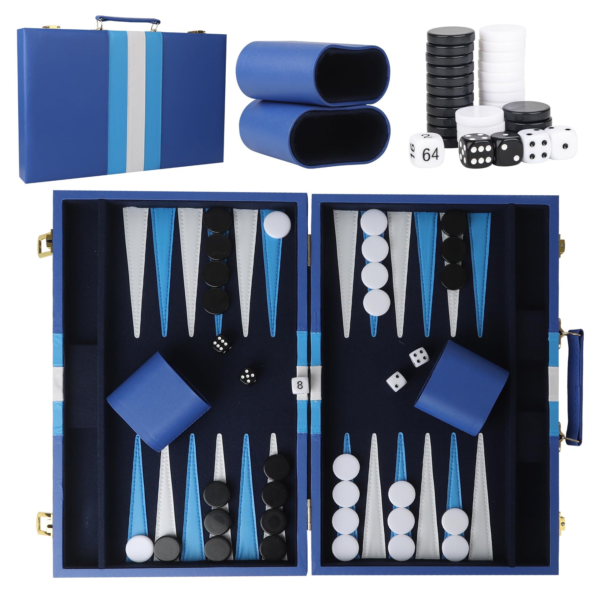 Froggod 15 inch Backgn Sets for mature-themeds - Classic Board Game for mature-themeds - Portable Travel Backgn Set for 2 Players - Perfect mature-themed Board Games for Gifts & Family Fun(Vivid Blue)