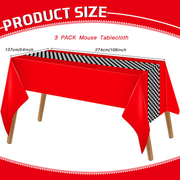 Irenare 3 Pcs Mouse Birthday Party Supplies Christmas Tablecloth Mouse Theme Baby Shower Decorations Plastic Table Cover Polka D