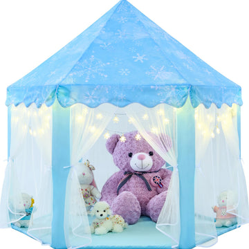 Evoionos Frozen Princess Tent For Girls, Kids Play Tent With Snowflake Lights, Castle Playhouse For Children Indoor Outdoor Game