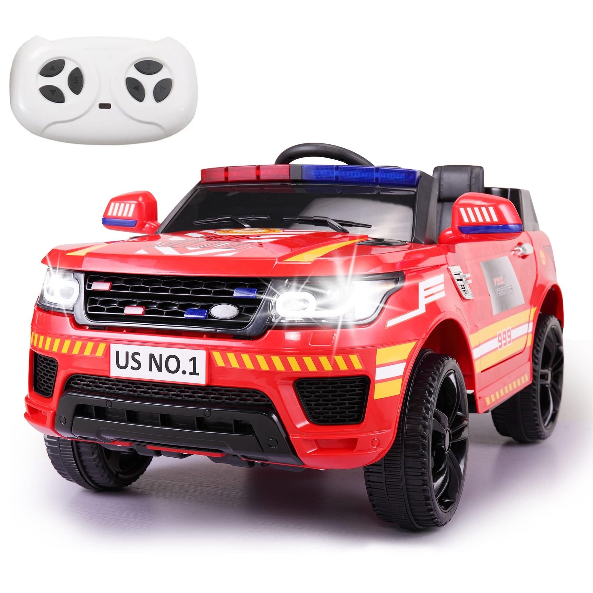 Fire Truck Ride On Toys Tobbi 12V Fire Engine Giant Firetrucks Firefighter Fireman Ride On Car With Remote Control, Siren-Call, Walkie-Talkies, Bluetooth For Toddlers, Red