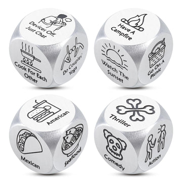 4PCS Date Night Dice for Couple 25th Anniversary Day Gifts for Couple 50th 11th Year Anniversary Steel Gift Wedding Gifts Bridal