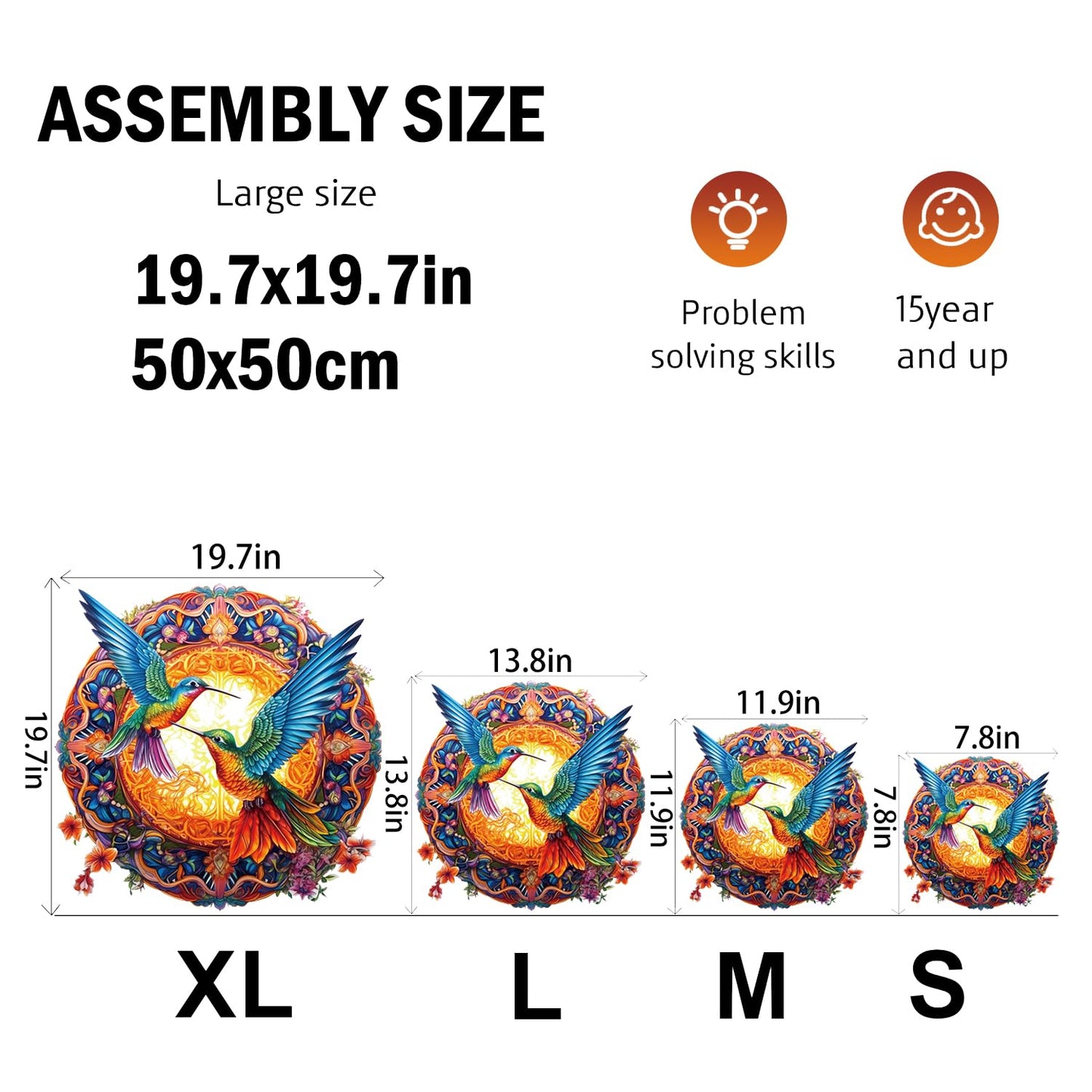 Jigfoxy Wooden Puzzles for mature-themed  Hummingbird Wooden Jigsaw Puzzles  Unique Animal Shape Puzzles  Christmas Thanksgiving Gifts for Family Friend(L-13.8 * 13.8in-300psc)