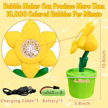 Memovan Sunflower Bubble Machine Flower Bubble Maker Flower Pot Bubbles Machine Automatic Bubble Maker Toy With Musical & Lights
