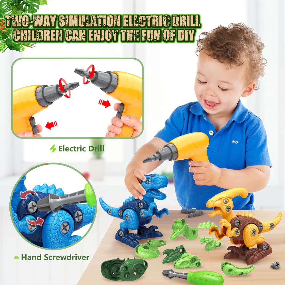 BAODLON Dinosaur Toys for 3 4 5 6 7 Year Old Boys, Take Apart Dinosaur Toy for Kid 3-5 5-7 Building Toy with Electric Drill, Lea
