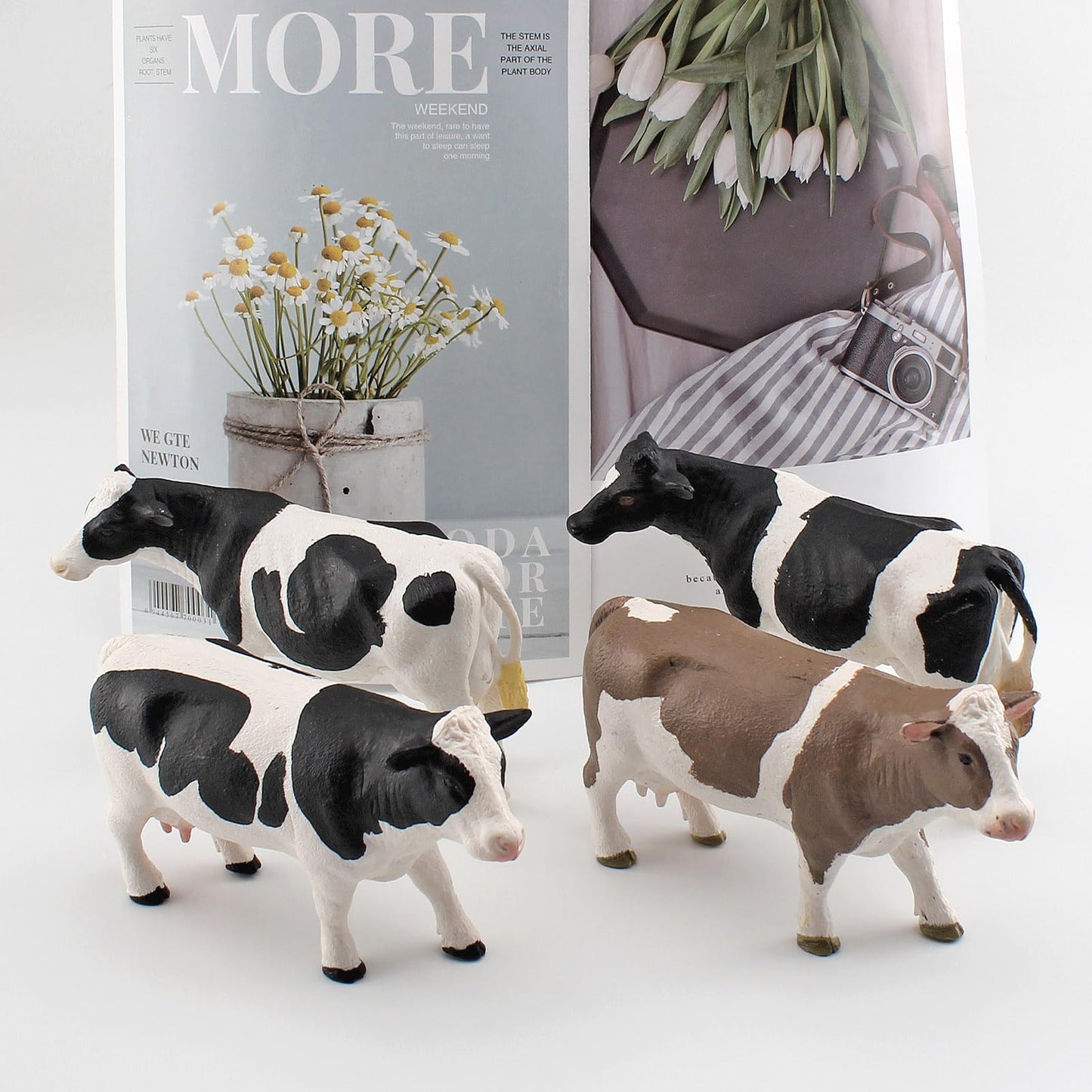 Lc Joycre Cow Figure Toys 4Pcs Realistic Big Cows Figurines Toys For Toddlers Simmental Cows Holstein Cow Figures For Kids Birth