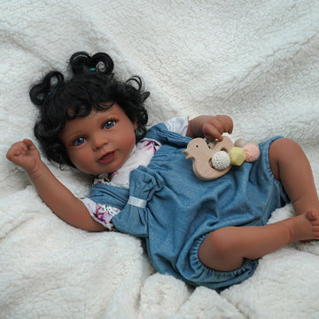 Babeside Reborn Baby Dolls Black, 20 Inch Newborn Baby Dolls African American Real Life Baby Dolls Soft Body With Curls Blue Eyes, Best Birthday Gift Set And Toy Accessories Gift For Kids Age 3+