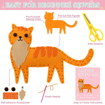 CiyvoLyeen Cat Sewing Kit for Kids - 12PCS Plush Toys Arts & Crafts Set, Animal Felt, Ideal for Ages 7-12, Learn to Sew