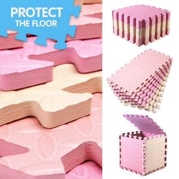 Tamiplay 16 Tiles Foam Play Mat For Baby, Soft & Safe Eva Foam Mats For Floor, Square Baby Play Mat, Solid Colored Kids Foam Puzzle Floor Mat, 47X47 Play Mat For Playpen(Beige/Pink/Loli Pink)