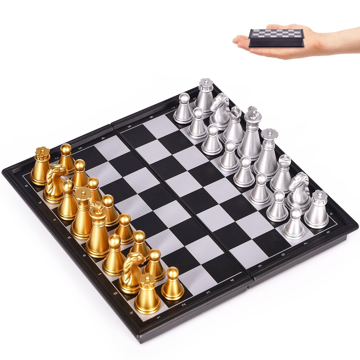 KICTERO 5 Mini Chess Set Travel Board Game with Magnetic Folding Chess Board Portable and Store Chess Pieces Pocket Chess Games for Kids and mature-themed Easy to Carry