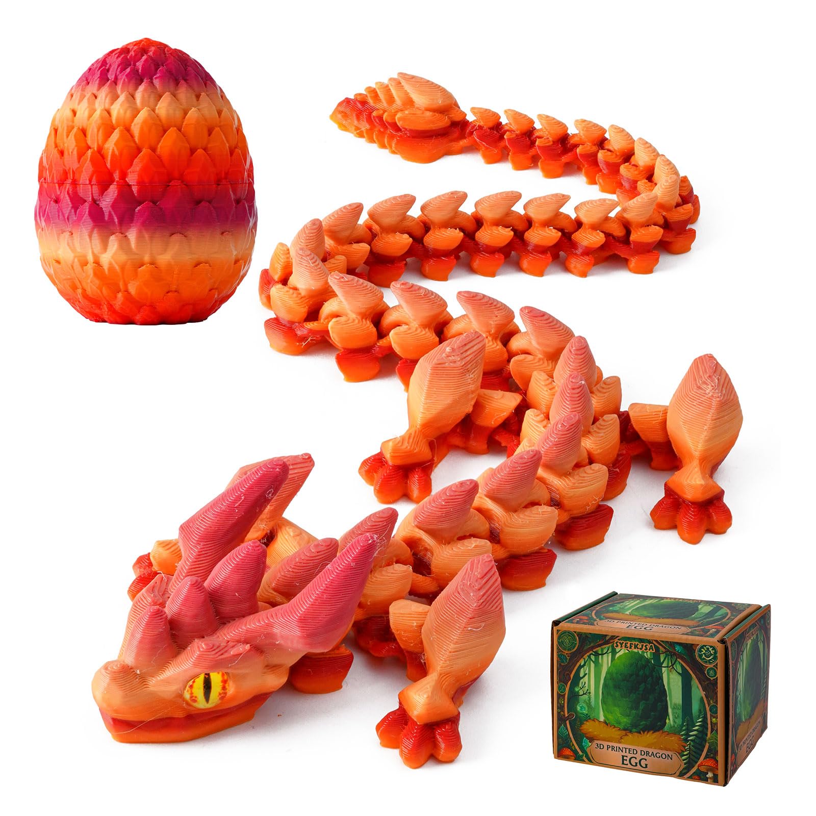 FYEFKJSA 3D Printed Dragon Eggs with Dragon Inside - 12Inch Articulated Fidget 3D Printed Animals  Interesting Decorative Gift  Easter Basket Essentials Stuffers (Random Twilight Mountain Range)