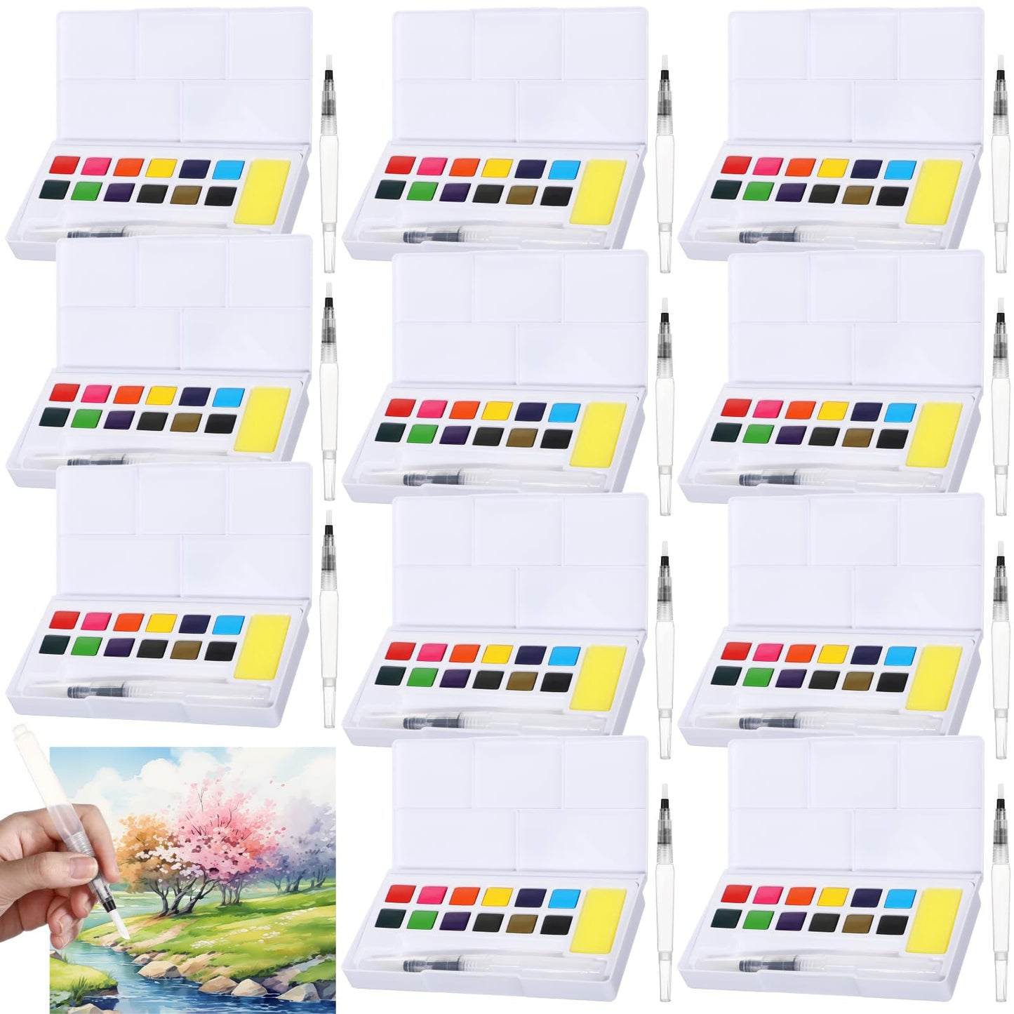 Marspark 12 Pcs Travel Watercolor Paint Set Portable Water Color Paint Kit with Water Brush Pocket Field Sketch Art Supplies for