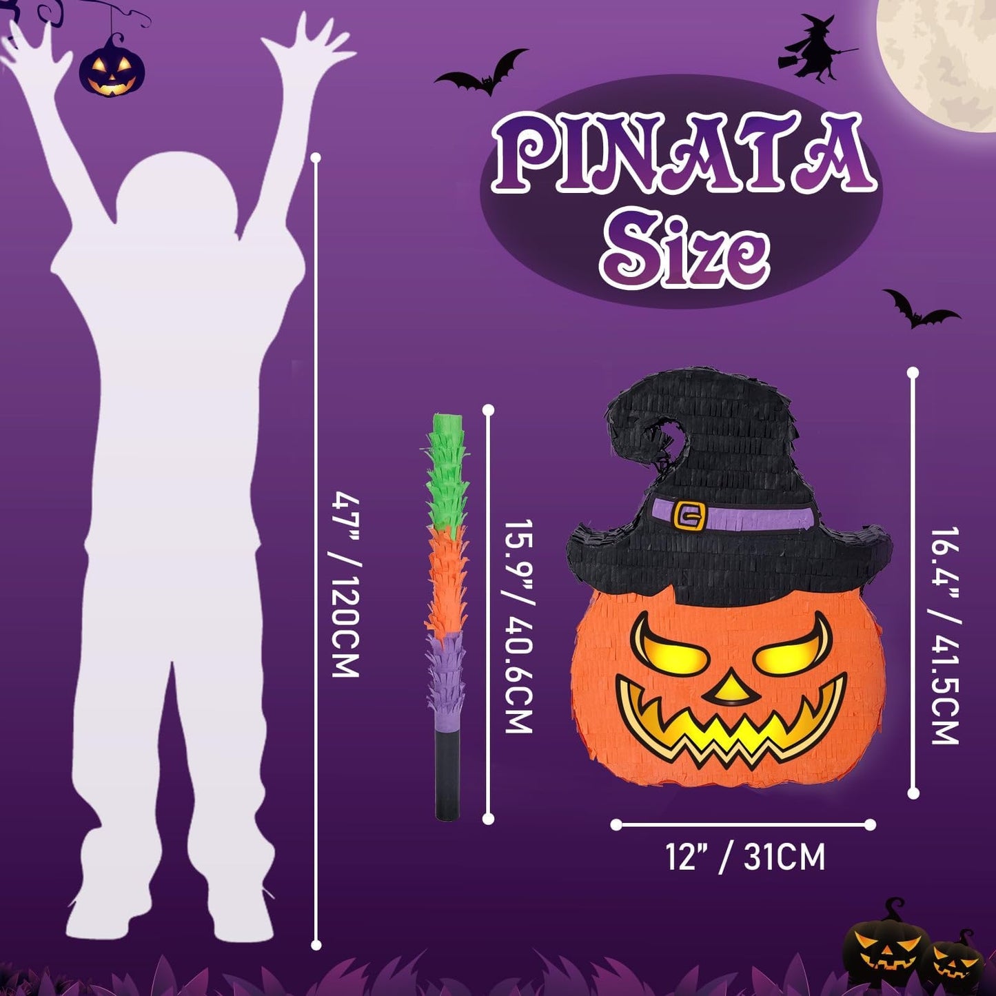 WERNNSAI Halloween Pumpkin Piata - Wicked Pumpkin Pinata Halloween Jack O Lantern decorations for Kids Trick or Treat Costume Pa