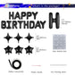 Black Happy Birthday Balloons Banner, 3D Mylar Foil Letter Birthday Balloons With 6Pcs Star Balloons, Birthday Party Decorations