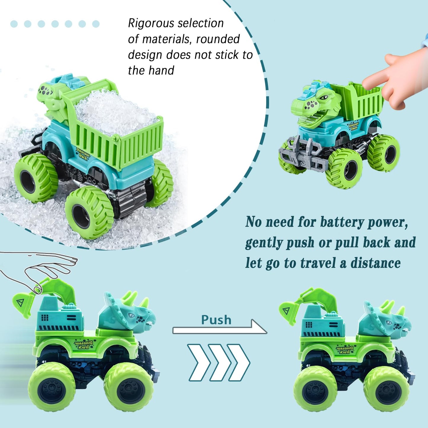 Monster Truck Toys for 2 3 4 5 Year Old Boys Gifts, 2 Pack-Dinosaur Toys for Kids 3-5 with 6 Mini Small Dinosaur Toys, Ideal Mon