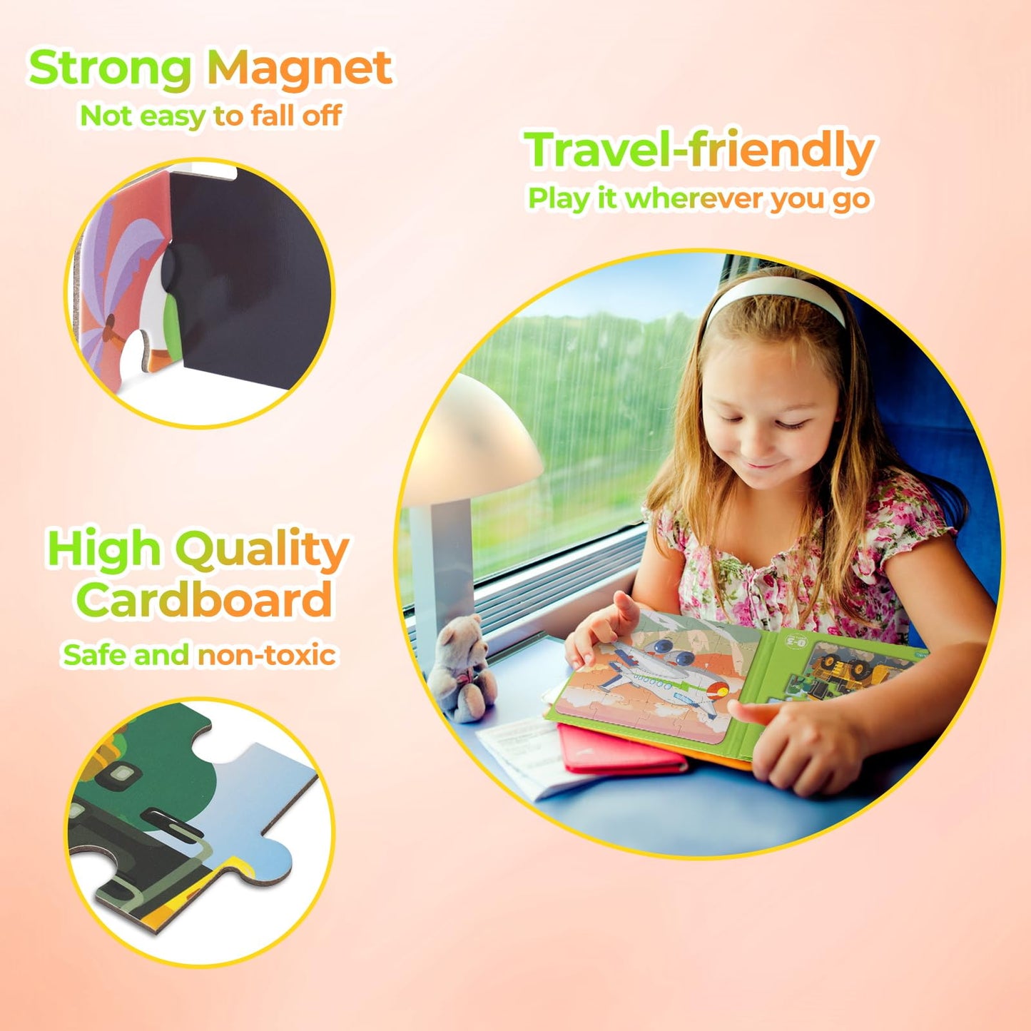 Nattork Magnetic Puzzle Book For Toddlers 3-6 Girls Boys,Travel Puzzles Game For Kids Ages 3-6,Learning Magnet With Fun For 3 4 5 6 Years Old Children Boys Girls Transportation