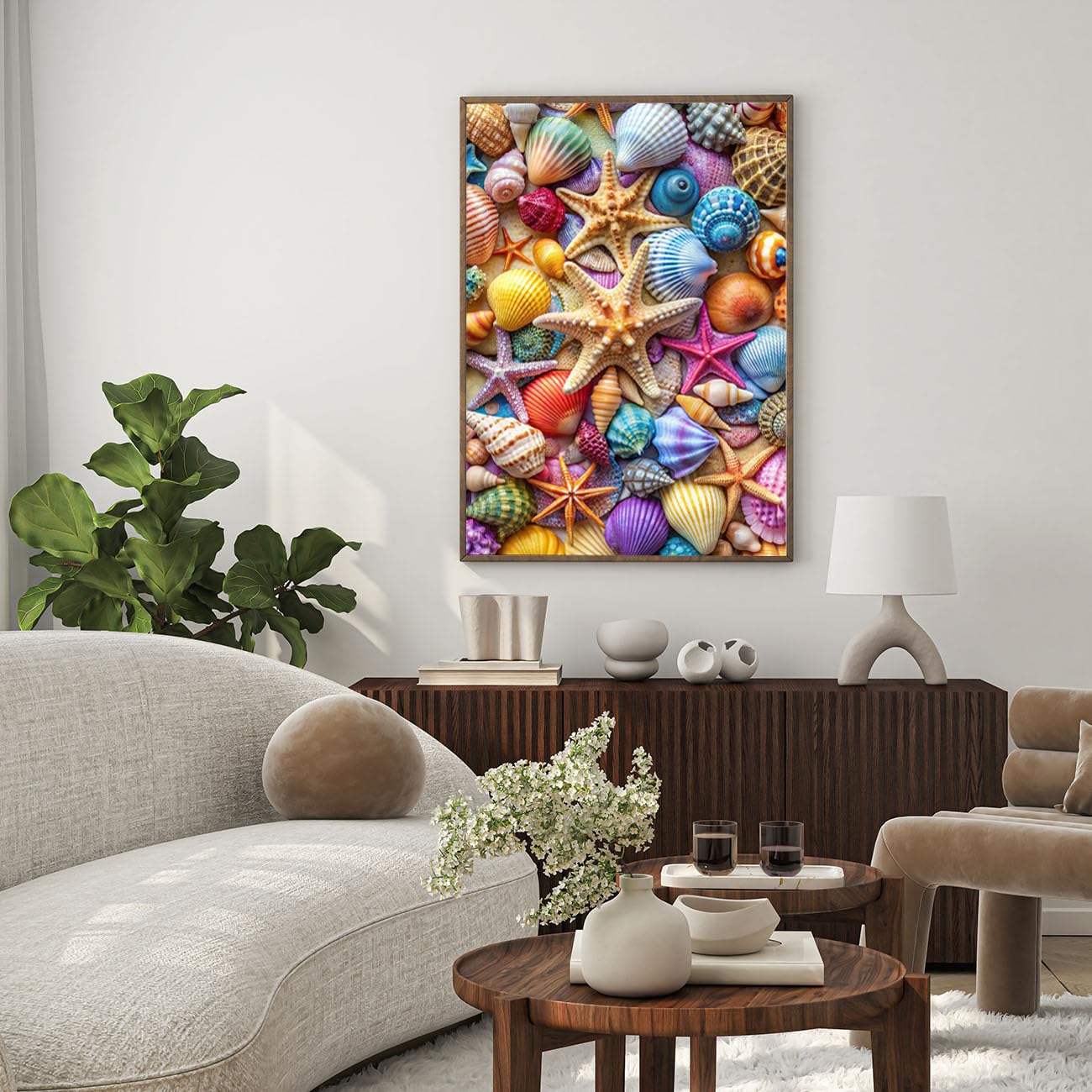 Jigsaw Puzzles for mature-themeds 1000 Pieces-Colorful Seashell and Starfish  1000 Piece Puzzle for mature-themeds with Letter on Back No Dust  with 1:1 Poster(27.6x19.7)