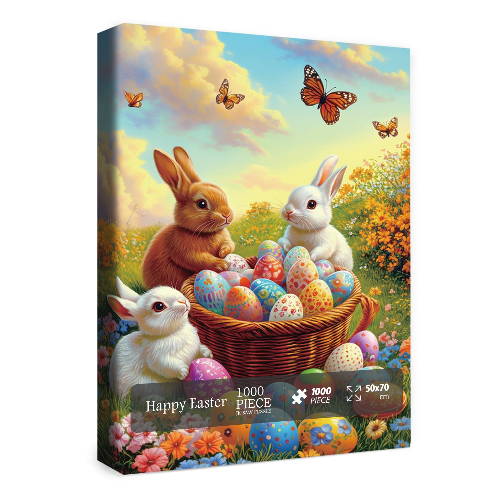 Bunny Easter Eggs Puzzle For Adults 1000 Pieces, Cute Easter Rabbit Jigsaw Puzzle, Colorful Flower Butterfly Floral Puzzle