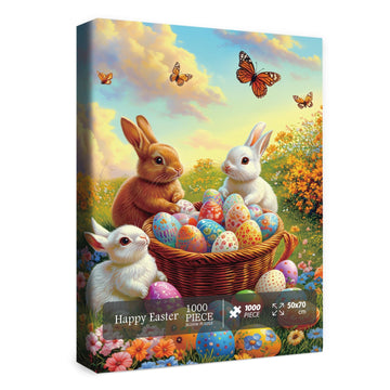 Bunny Easter Eggs Puzzle For Adults 1000 Pieces, Cute Easter Rabbit Jigsaw Puzzle, Colorful Flower Butterfly Floral Puzzle