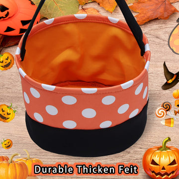 Leziazany Halloween Trick Or Treat Bag Halloween Candy Bucket Fabric Tote Gift Candy Bag Candy Polka Dot Skull Pumpkin Stripe Halloween Party Favors