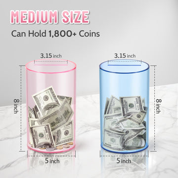 Hizgo Clear Pink Piggy Bank For Adults And Kids, Unopenable Acrylic Savings Jar, Must Break To Open, Medium Size (8' H X 5' Diameter)